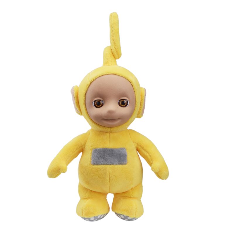 Teletubbies Talking Laa-Laa soft plush toy: yellow Laa-Laa figure with loop handle, ages 18 months+