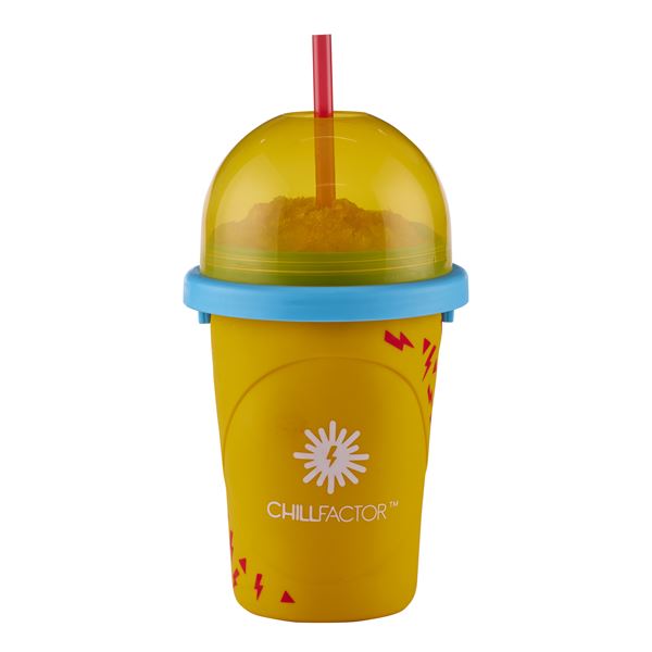 ChillFactor Colour Shock Slushy Maker in Super Sunburst orange, squeeze and freeze slushy maker, ages 6+