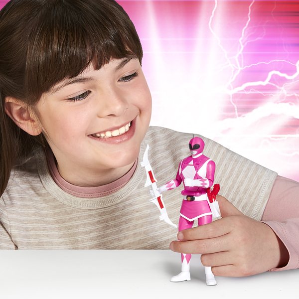 Mighty Morphin Power Rangers Auto-Morphin Pink Ranger figure, press lever to morph Kimberly into the Pink Ranger, ages 4+